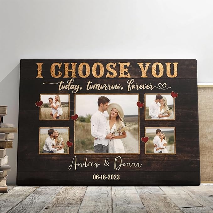 Dem Canvas Personalized Canvas Prints, Custom Photo And Name, I Choose You Forever, Wedding Gifts For Couple Anniversary Valentines Canvas (24x16)