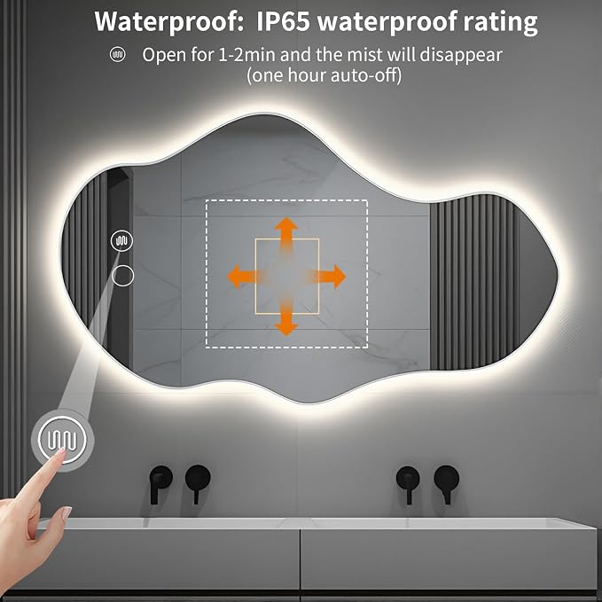 Modern Irregular LED Bathroom Mirror with Lights, Asymmetrical Frameless Smart Lighted Wall Mirror for Living Room Entryway, Large Decorative Makeup Vanity Mirror with Touch Switch(27.2″x47.2″)