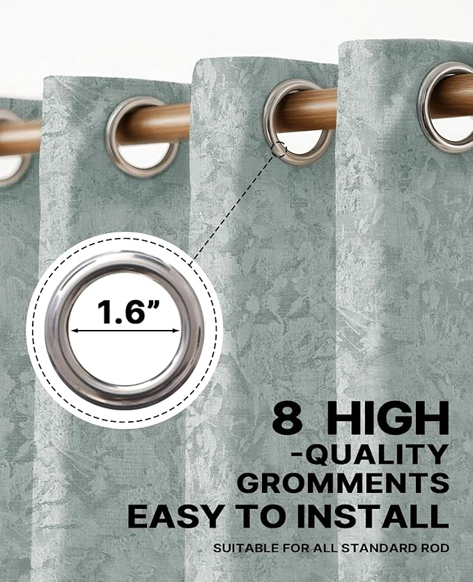 Chenille Floral Blackout Curtains 96 Inch Length 2 Panels Set - Bedroom Living Room Darkening Thermal Insulated Black Out Window Treatments Grommet Jacquard Drapes 52 Inch Wide Blue