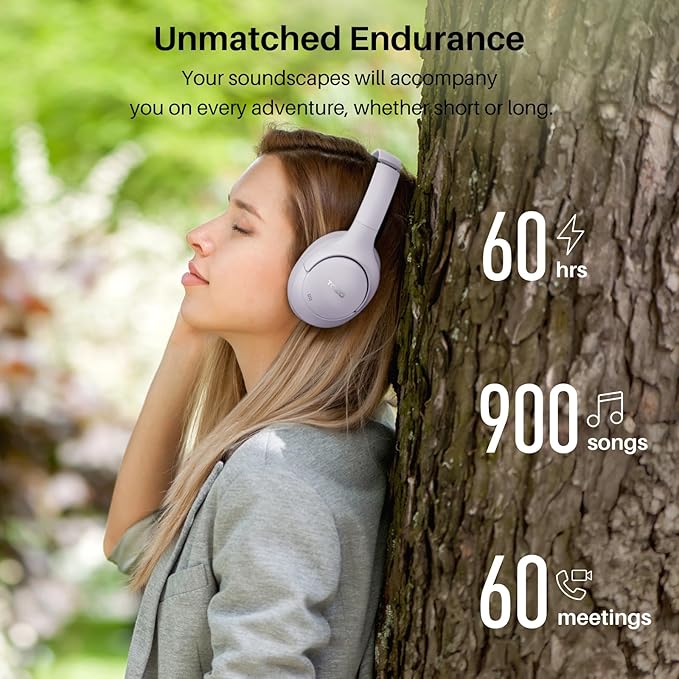 TOZO HT2 Hybrid Active Noise Cancelling Headphones, Wireless Over Ear Bluetooth Headset, 60H Playtime, Hi-Res Audio Custom EQ via App Deep Bass Comfort Fit Ear Cups, for Home Office Travel