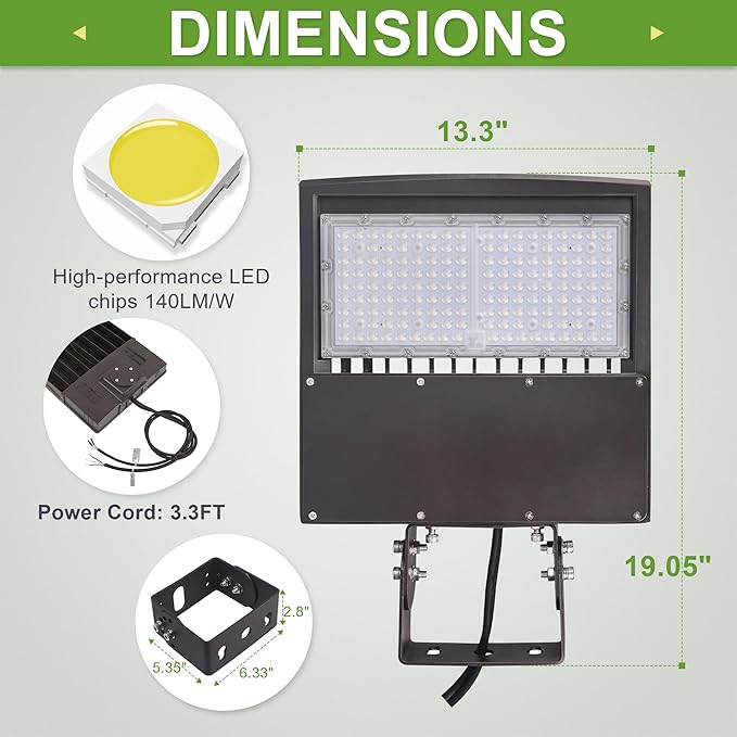 LED Shoebox Flood Lights 100W, 14000LM Dimmable LED Parking Lot Lights, 5000K Surge Protection LED Stree Lights with Yoke Trunnion Mount DLC UL