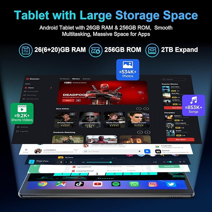 PYNAREL Android Tablet with Keyboard, 26GB+256GB, 2TB Expand, Android 15 Tablet 10 inch with Octa-Core, 8000mAh, 5G WiFi, BT5.0, Widevine L1, Split Screen, Case, Mouse, Stylus(Green Case)