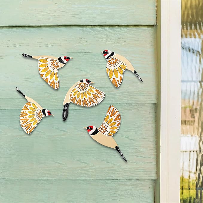 Handcrafted Bird Wall Decors 5Pieces Wooden Hanging Ornaments for Home Decoration Scandinavian Maximalist Styles Gift Wooden Bird Wall Sticker