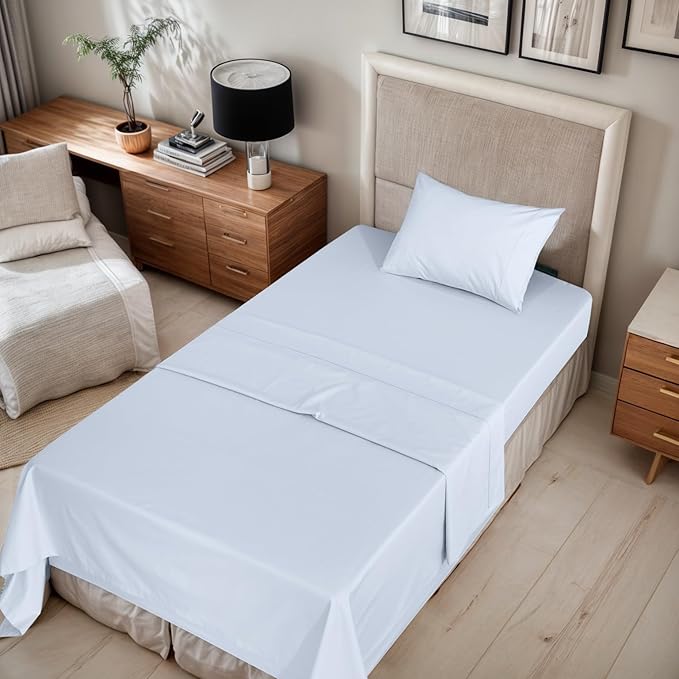 RUVANTI 100% Organic Cotton Sheets Twin Size, Percale Weave, GOTS Certified, 3-Piece Set, Deep Pocket 15", Crisp & Breathable, Soft Durable Bedding, Sábanas Algodón Orgánico – Arctic Ice