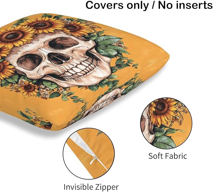 Sugar Skull Throw Pillow Covers 18x18 Set of 2 | Decorative Cushion Cases for Couch, Sofa and Bedroom | Day of The Dead Gifts for Women | Modern Mexican Pillowcases for Home Decor