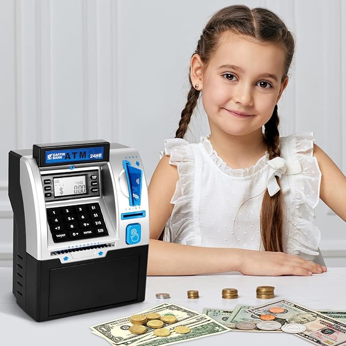 ATM Piggy Bank for Real Money – Mini ATM Bank Machine with Card & PIN, Coin & Note Recognition, Balance Calculator – Fun Electronic ATM Savings Bank for Teenagers & Adults