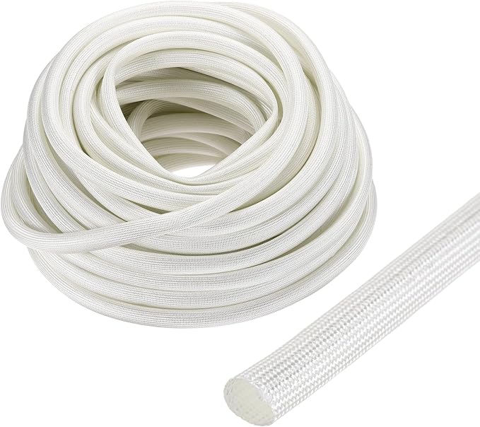 uxcell Insulation Cable Protector,7mm/0.28 Inch-20m/66 Feet High Temp Fiberglass Sleeve White