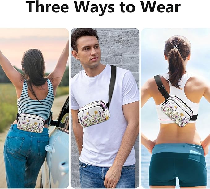 Spring Wild Flowers Fanny Pack for Women Men Water Resistant Fashion Waist Packs with Adjustable Strap Belt Bag for Travel Workout Jogging Hiking 21220007