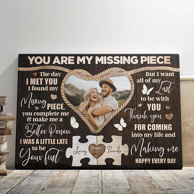 Dem Canvas Personalized Canvas Prints, Custom Photo And Name, You Are My Missing Piece, Wedding Gifts For Couple Anniversary Wedding Engagement Gift For Couples Canvas (12x08)