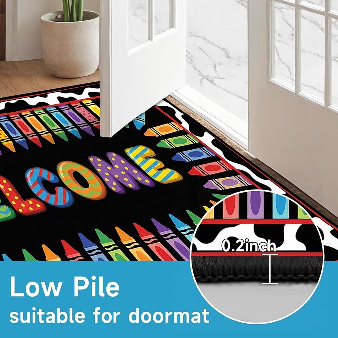 Welcome Crayon Area Rug 5'x7' Colorful Alphabet Rugs for Bedroom Living Room Nursery Playroom Classroom Home Decor Non-Slip Washable Carpet Kids Floor Mat