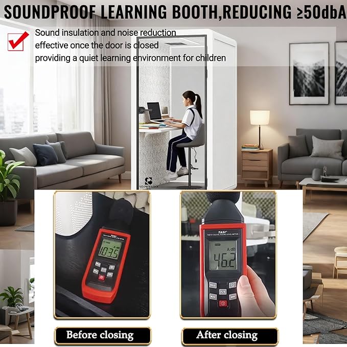 Mobile Office Pod Booth, Quiet Meeting Pod with Acoustic Panels, Sound Proof Room with Desk, Portable Removable Working Booth for Private Phone Calling Study,120cm