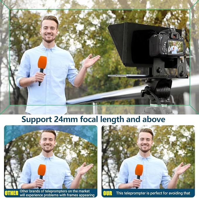 12" Professional Teleprompter Featuring Tempered Optical Glass, Durable All-Metal Build, Remote Control, and Dedicated App — Compatible with Various Smartphones, Tablets, and Cameras