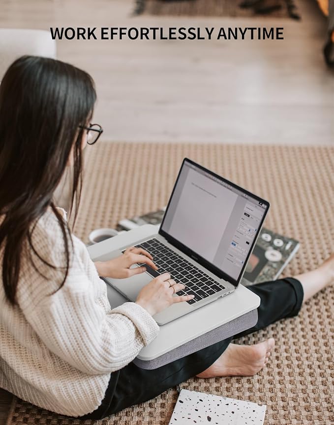 ZEAPTAC Lap Desk with Pillow Cushion, Portable Laptop Bed Desk, Fits up to 15.6 inch Laptop, Lap Stand for Bed & Couch & Carpet, Book Tablet/Drawing Board - White