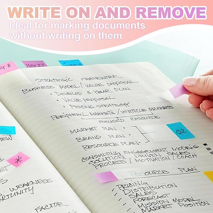 MEMX Sticky Index Tabs, 500 Pcs Tabs 2 Inch, Writable and Repositionable File Tabs Flags Colored Page Markers Labels for Reading Notes, Books and Classify Files, 21 Sets 10 Colors