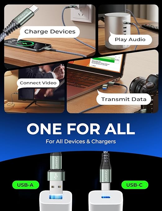 AINOPE 10FT USB C Cable Fast Charging with USB Adapter, Woven 60W USB to USB C Cable Type C Charger Fast Charging 10FT Long USB-C Cables for iPhone 17 Pro Max Air 16/15/14 Xbox X/S Wireless Controller