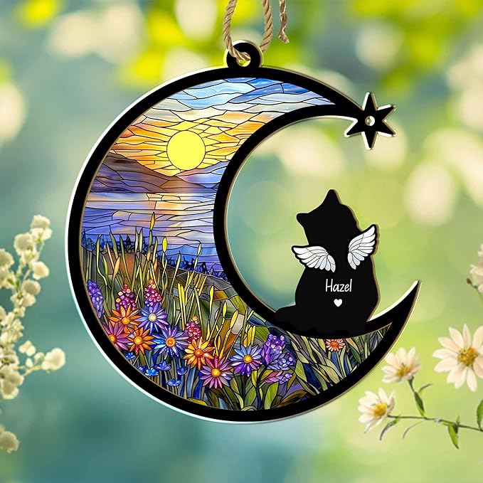 Personalized Pet Memorial Suncatcher – Custom Dog & Cat Suncatcher with Name, Breed, and Multiple Background Options for Up to 3 Pets, Pet Loss Sympathy Gift, Memorial Keepsake for Dog and Cat Lovers
