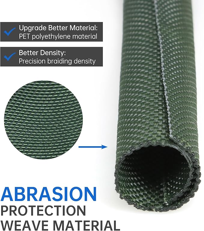 YOUBO Split Braided Cable Sleeve，Flexible Wire Loom Tubing, Automotive Cord Protector Pet Proof, Cable Management for Computer TV Electric Wires Harness 16ft (Dark Green, 13mm（1/2")