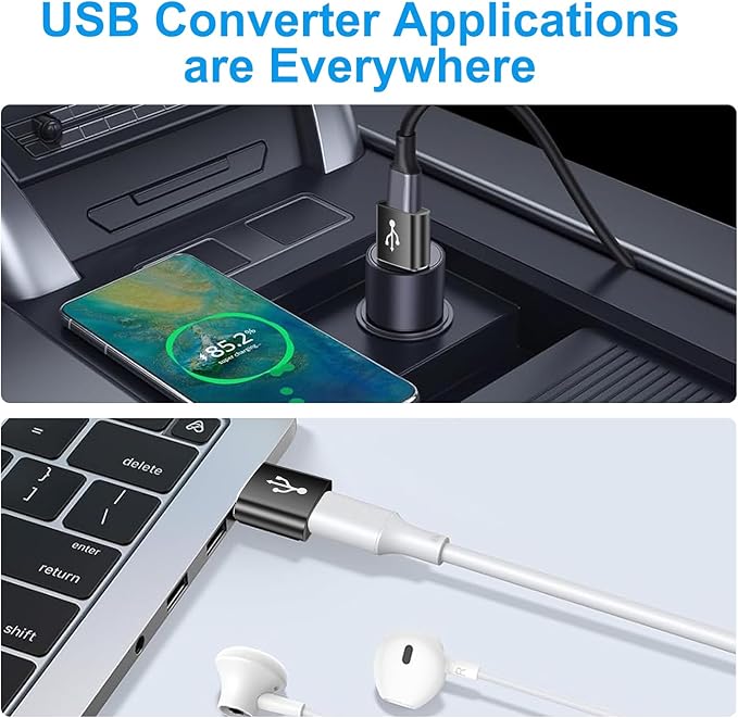 USB to USB C Adapter 8 Pack,USB C Female to USB Male Adapter,USBA to USBC Converter for iPhone 17 16 15 14 13,iPad,Tablet,Samsung Galaxy,Black