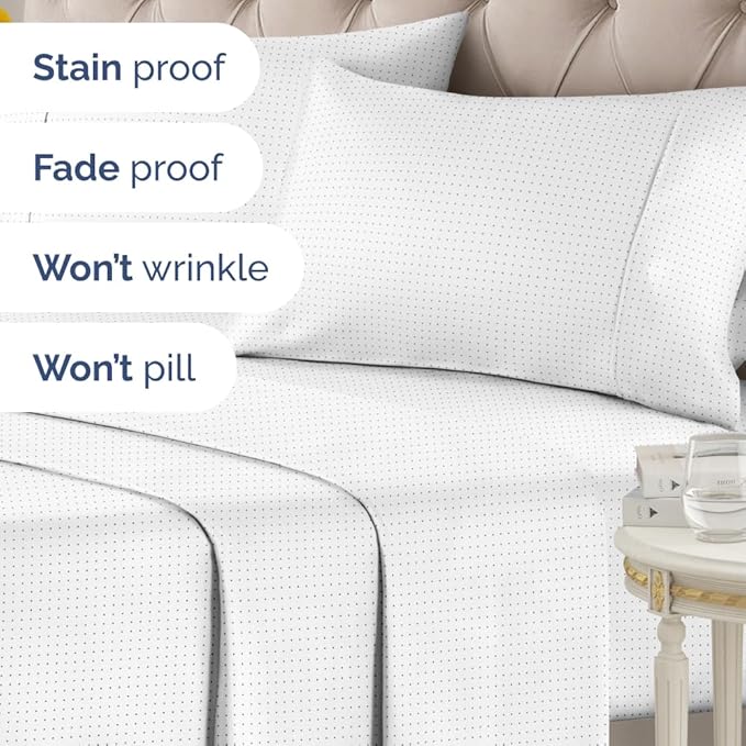 Light Blue Polka Dots Sheet Set – 1 Flat & 1 Fitted Sheet & 2 Pillowcases w/ Deep Pockets – Polka Dot Bedding - Ultra-Soft, Wrinkle & Fade Free - Comfy, Cozy, Breathable and Cooling - King Size