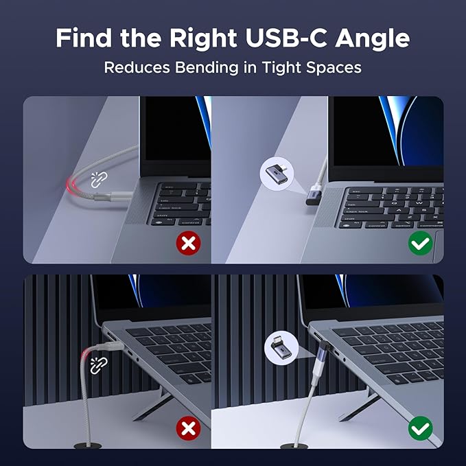 UGREEN 40Gbps Right Angle USB C Adapter Combo, 2-Pack 90 Degree USB-C Adapter Compatible with MacBook Pro/Air, Steam Deck, Switch, ROG Ally, Thunderbolt 4, iPhone 16/17, iPad