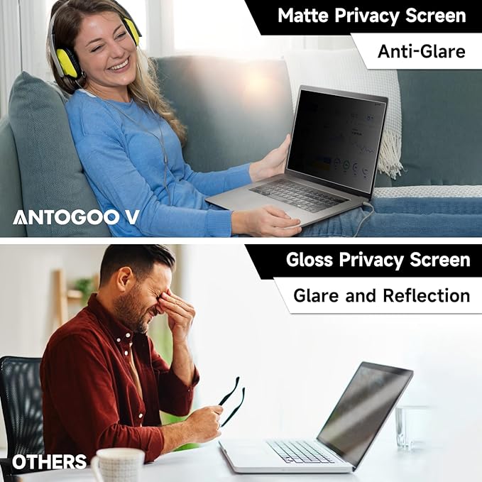 ANTOGOO V 13.3 Inch 1920x1080P (16:9) Laptop Privacy Screen Filter, Anti Blue Light Glare & Anti Scratch Computer Privacy Shield, Not for 13" with 16:10 Aspect Ratio Laptop