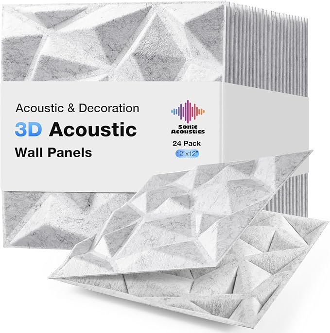Acoustic 3D Wall Panels,24 Pack Sound Proof Felt Panels for Interior Wall Décor, Hollow Sound Absorbing Panel for Studio, Living Room, Home, Hotel, 12''x12'' Cover 24 sq ft (Light Grey, 24 Pack)