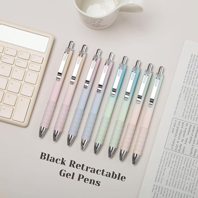 Aisibeiger Gel Pens Fine Point 0.7mm Black Ink Gel Pen Retractable Cute Pens for Smooth Writing School Office Supplies, Pack of 12