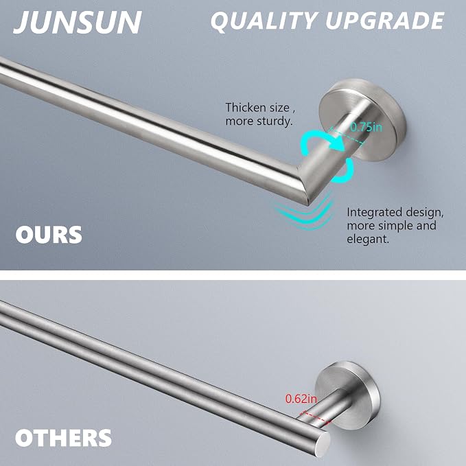 JunSun Towel Bar 30 Inch Bathroom Towel Rack Heavy Duty Bath Towel Holder Modern Towel Rod Brushed Silver Towel Hanger Bathroom Accessories Silver Towel Rail Stainless Steel Single Bar Brushed Nickel
