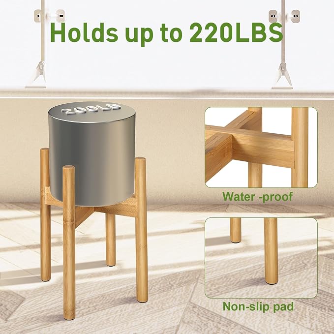 2 Pack Bamboo Plant Stands, Adjustable Plant Stand Indoor, Mid Century Modern Plant Stand, Plant Holder for Living Room, Balcony Fits 8 to 12 Inches Pots (Beige)