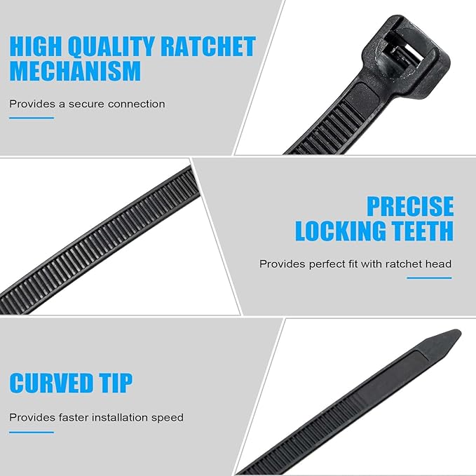 Reallnaive 500 Pcs 6 Inch Zip Ties Heavy Duty 120 Lbs Tensile Strength Black Nylon Wire Cable Ties Bulk for Indoor Outdoor
