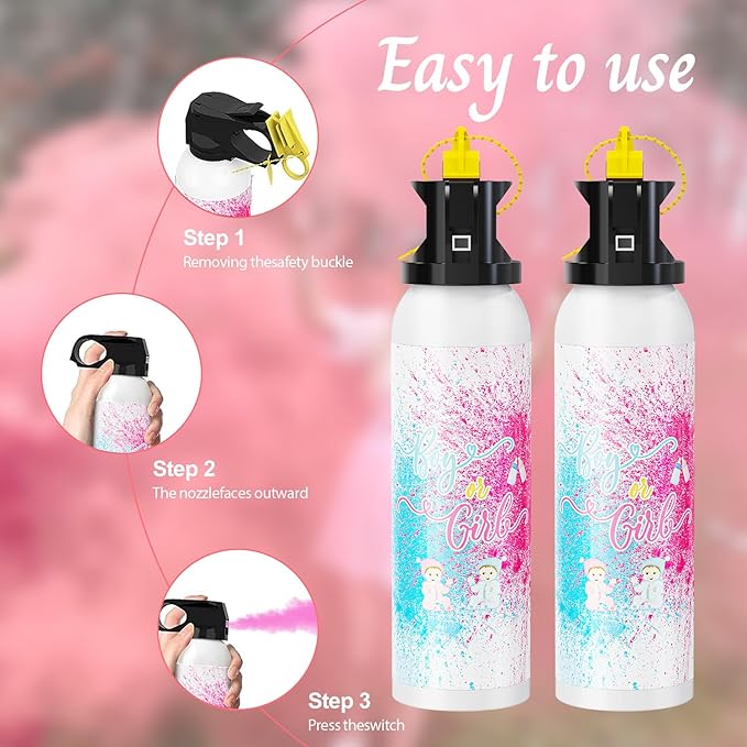 Large Gender Reveal Fire Extinguisher Color Blasters: 2 Pcs Pink Blaster Only for Baby Girl with Pink Smoke suitable for Gender Reveal Party Decorate (pink)