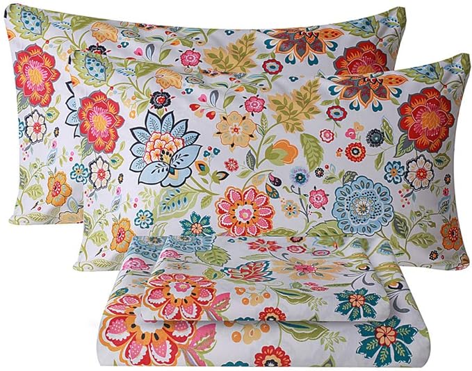 Bedlifes Twin Sheet Set Ultra Soft, Breathable, Silky Flower Deep Pocket 100% Microfiber Bedding, 3 Piece Twin Size with Floral Spring Design