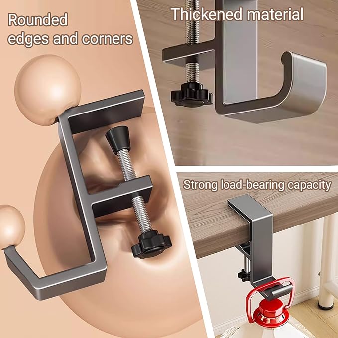 INEDRIMS 2-Pack Headphone Stand & Hook – Under Desk Headset Holder Clamp Mount for Gaming Headphones, Backpacks, Purses, Coats – Space-Saving Desk Accessories (Grey Single Hook)