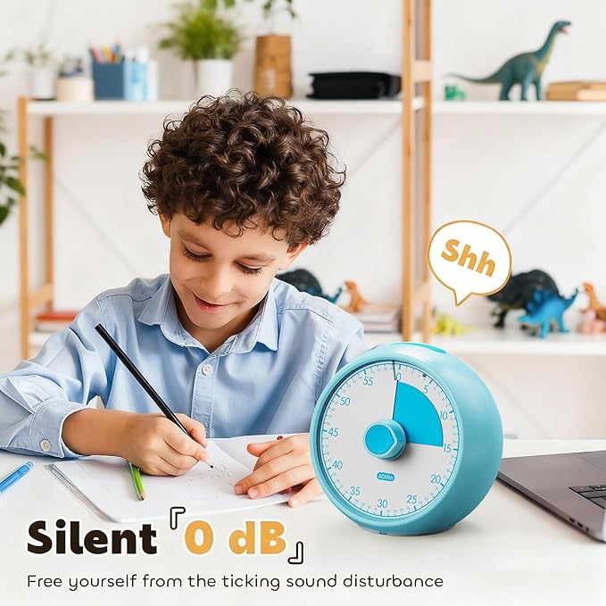 Conchstar Visual Timer for Kids 60-Minute - Countdown Timer with Optional Alarm, Focus Tool for ADHD & Autism, Time Management for Homework, Chores, Office, Kitchen, Teaching & Study Routines (Blue)