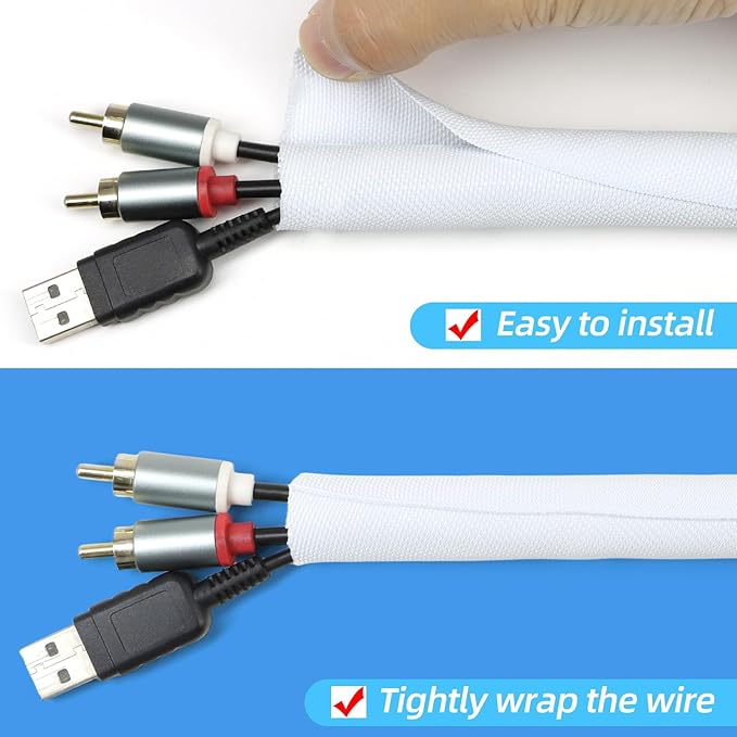 Automotive Wire Loom Tubing, Split Braided Cord Protectors from Pets No Chew, Flexible Cable Sleeve Cable Management for TV/Computer/Electric Wires (White, 3/8"-25ft)