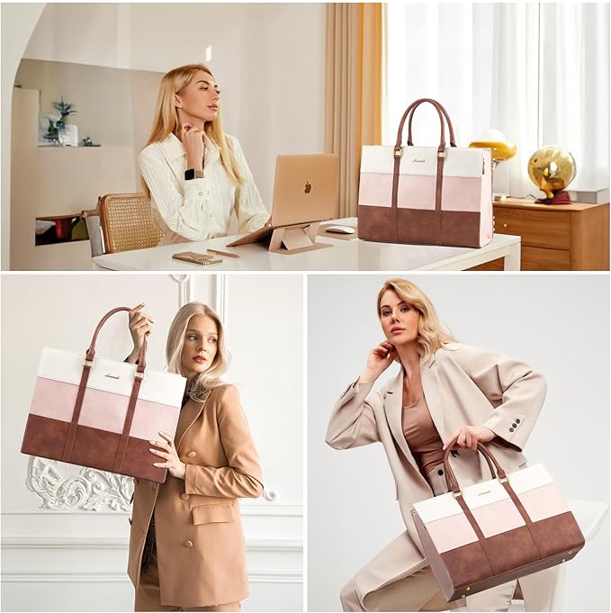 LOVEVOOK Laptop Bag for Women, 15.6 Inch Laptop Tote Bag, Vintage Leather Work Bags for Women, Waterproof Computer bag with Clutch Purse, Large Capacity Briefcase, Business Office Bag