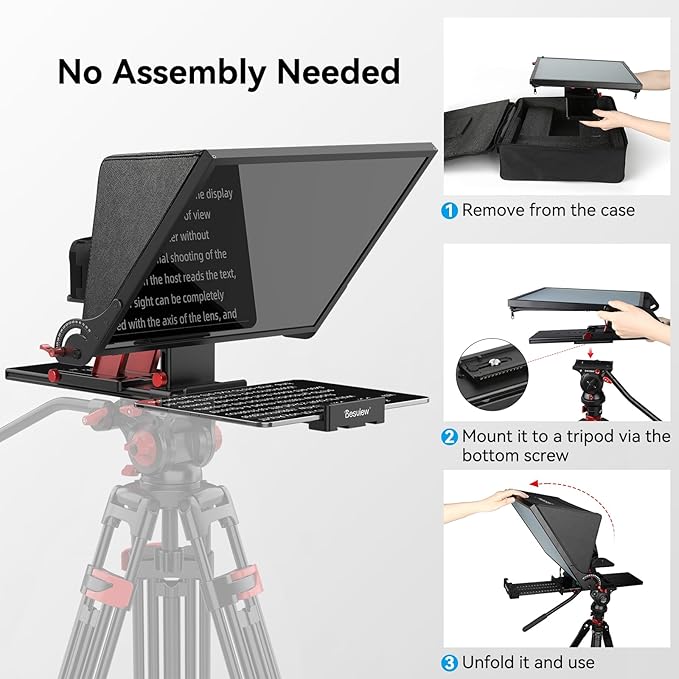 Desview P17 Teleprompter，17 inch Aluminum Alloy Liftable Teleprompter, High Display Glass, Compatible with iPad Tablet Phone DSLR Camera, No Assembly, Carry Case Included, Great for Video Making