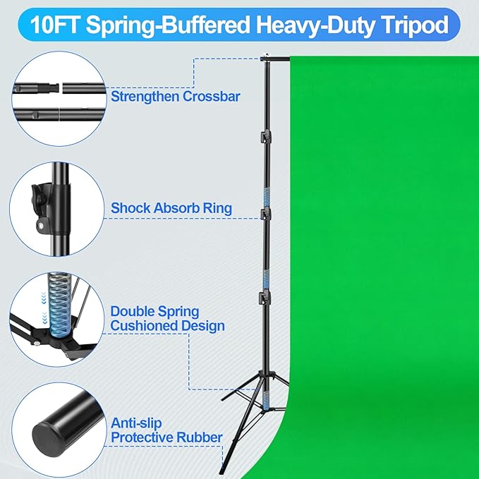EMART 10X10 FT Green Screen Backdrop Kit, Photography Umbrella with 5500K Bulbs, 10X15 FT Green Backdrop with Spring Clamps, Professional Photography Lighting kit for Studio, Portrait, Video Shooting