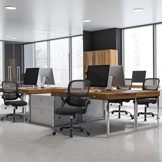 Sweetcrispy Home Office Managerial Executive Chair, Ergonomic Mesh Adjustable Swivel Mid-Back Chair with Comfortable Lumbar Support, Comfy Arms for Bedroom,Study,Student