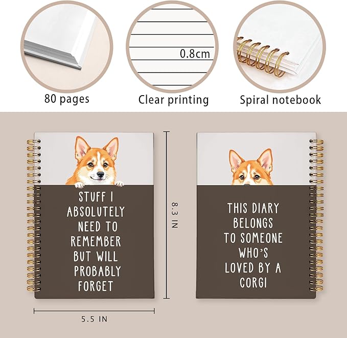 LIANGW Funny Corgi Gifts for Women & Men, Corgi Lovers Gifts Spiral Notebook Journal for Writing, Pet Dog Mom Owner Gift, 5.5x8.3 Inch