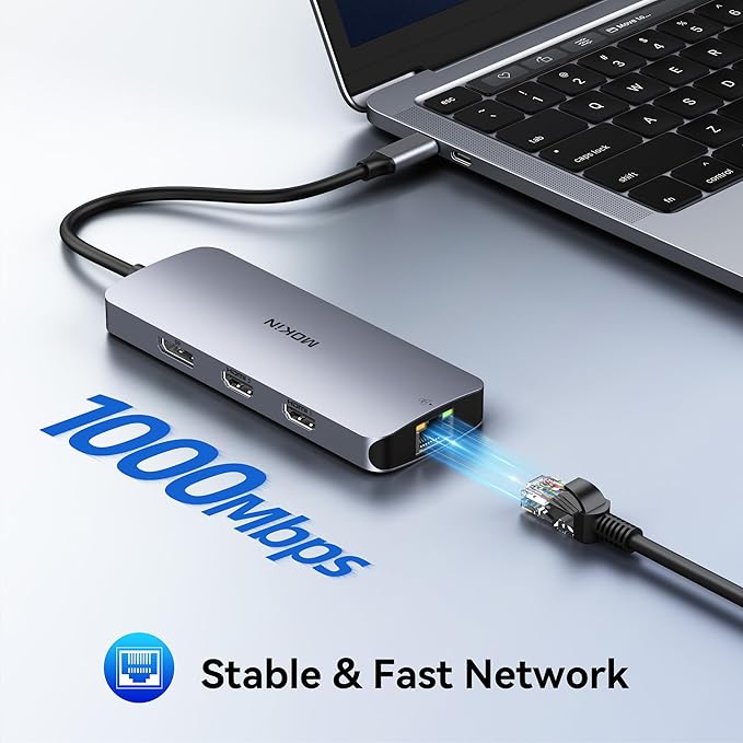 USB C Docking Station Dual HDMI, 8 in 1 Docking Station for 3 Monitors, USB HUB Triple 4K Display with 2 HDMI and 1 Displayport, 1 Gbps Ethernet, 100W PD Charging, 3 USB 3.0 Ports for Dell, HP, Lenovo