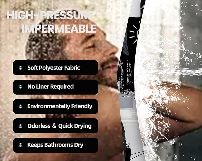 Extra Long Shower Curtain 96 Inchs Extra Tall Black and Gray XL Dark Black and Grey Masculine Shower Curtains for Large Bathroom Decor Sets, Waterproof Cloth Fabric with Hooks, 70 x 96 Inch