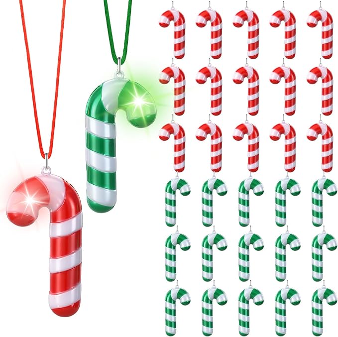 Yinkin 30 Pcs Christmas Light up Necklace for Adults Flashing Necklaces Christmas Accessory for Xmas Party Favors Stocking Stuffers Xmas Ornaments Decoration Party Supplies (Cane)