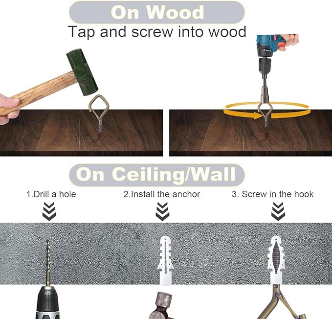 Sexoeie 10 PCS Eye Screw Hooks for Hanging Heavy Duty with Safety Buckle.Metal Ceiling Hooks for Hanging Plants,Cup,Wind Chime,Bird Feeders,String Lights at Indoor&Outdoor,2.36 Inches Black