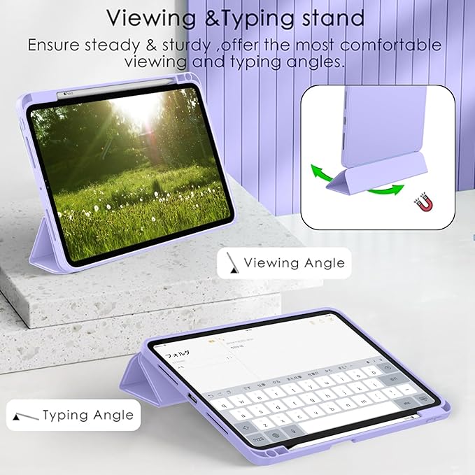 ZryXal iPad Pro 11 Inch Case (M5) 2025/ (M4) 2024 (Model: A2836/A2837/A3006), Trifold Stand Smart Cover with Pencil Holder and Soft TPU Back, Auto Wake/Sleep (Light Purple)