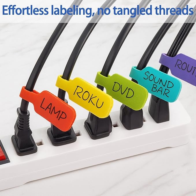 40 Pcs Cable Labels, Write On Cord Labels Tags for Electronics,Cable and Wire Tags,Reusable Large Size Plastic Velcro Label for Charging Cords Management and Identification (8 Colors)
