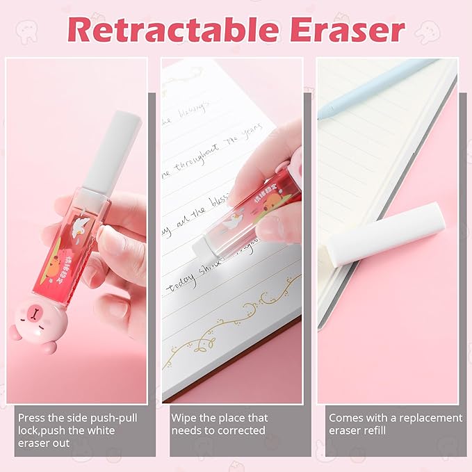 Kogcmeetl 7 Pcs Cute Capybara Stationary Set Kawaii School Supplies Japanese Stationery, Includes Pencil Sharpener, Eraser, Correction Tape, Glue Tape, Sticky Notes, Ruler, for Office School Supplies