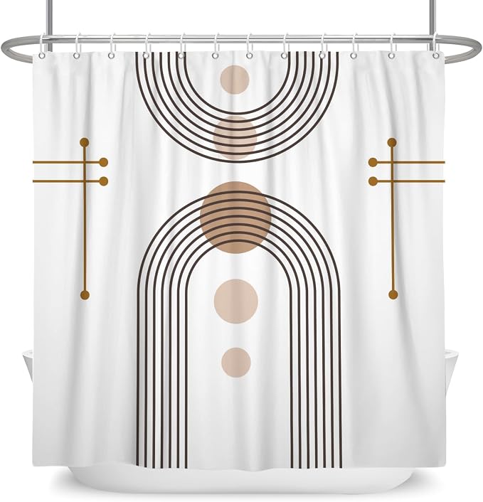 Mid Century Boho Shower Curtain Abstract Arch Sun Rainbow Modern Minimalist Geometric Aesthetic Shower Curtains for Polyester Fabric Bathroom Decorations 48x72 inch
