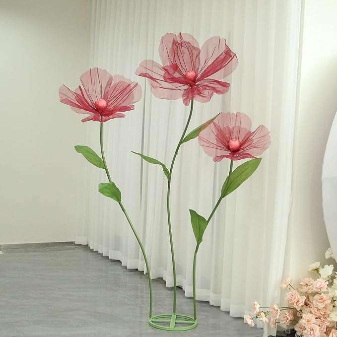Giant Flowers for Decoration,Wedding Reception Essential Decoration,5.6 Ft Tall Artificial Silk Flower,Party Banquet Background Decor,Home Decor（Red）