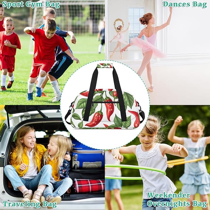 Green Leaf Chili Pepper Kids-Duffel-Bags Gymnastics Dance Bag Carry-On Overnight Travel Gym Lightweight Dance Sports Bags For Girls Boys Kids，